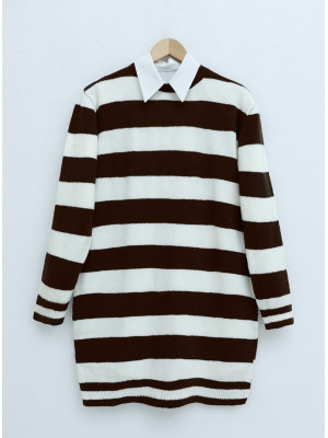 Side Striped Soft Winter Knitwear Tunic  -Brown