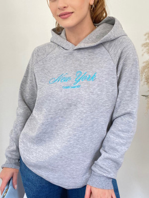 Front Embroidered Hooded Sweat -Grey