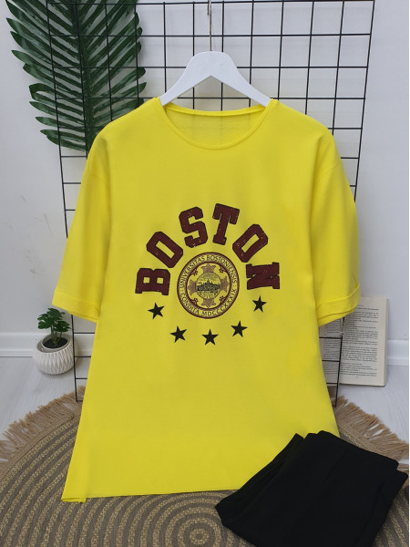 Crew Collar Collapsible Boston Sweat -Yellow