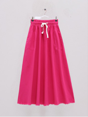 Tasseled Skirt Pocket Gabardine Mevlana Skirt -Fuchsia