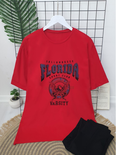 Crew Neck Sleeve Fold Florida Sweat -Red