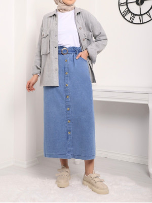 Buttoned Long Denim Skirt   -Tint