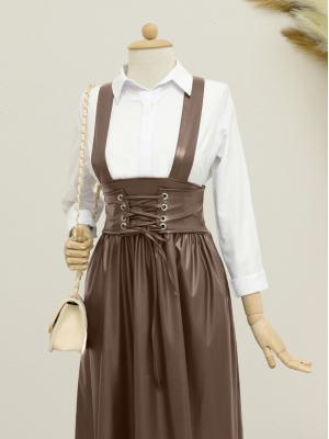 Tie Waist and Piece Skirt Salopet -Brown