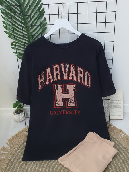 Crew Neck Folded Harvard Sweat -Black