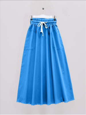 Tasseled Skirt Pocket Gabardine Mevlana Skirt -Dark blue