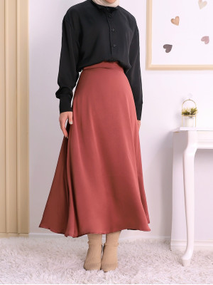 Lined Satin Flared Skirt -Dried rose