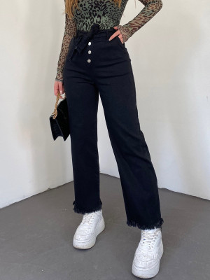 Belted Detailed Tasseled Jeans -Black