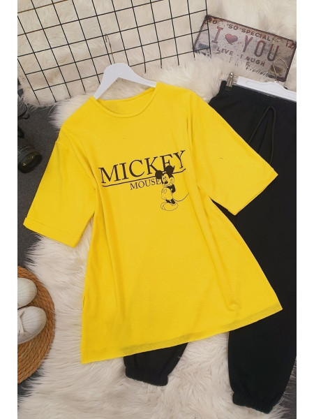 Crew Collar Mickey Sweat -Yellow