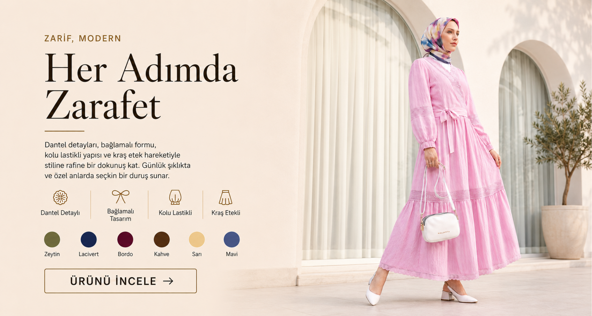 Dantel Detaylı Bağlamalı Kolu Lastikli Kraş Etekli Takım -Pembe