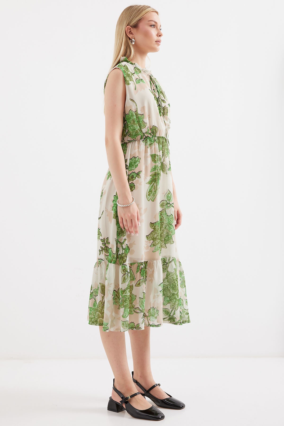 2503 Patterned Sleeveless Chiffon Dress 