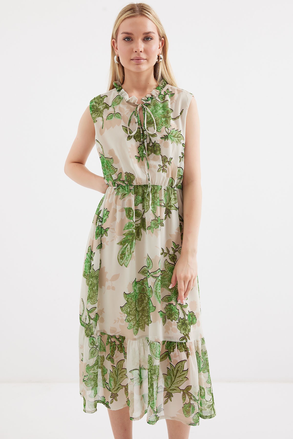 2503 Patterned Sleeveless Chiffon Dress 