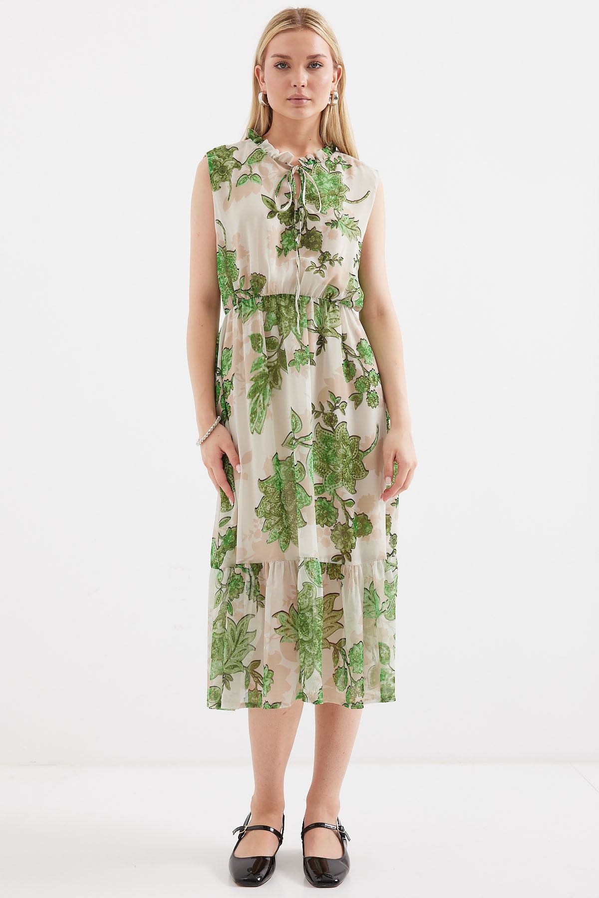 2503 Patterned Sleeveless Chiffon Dress 