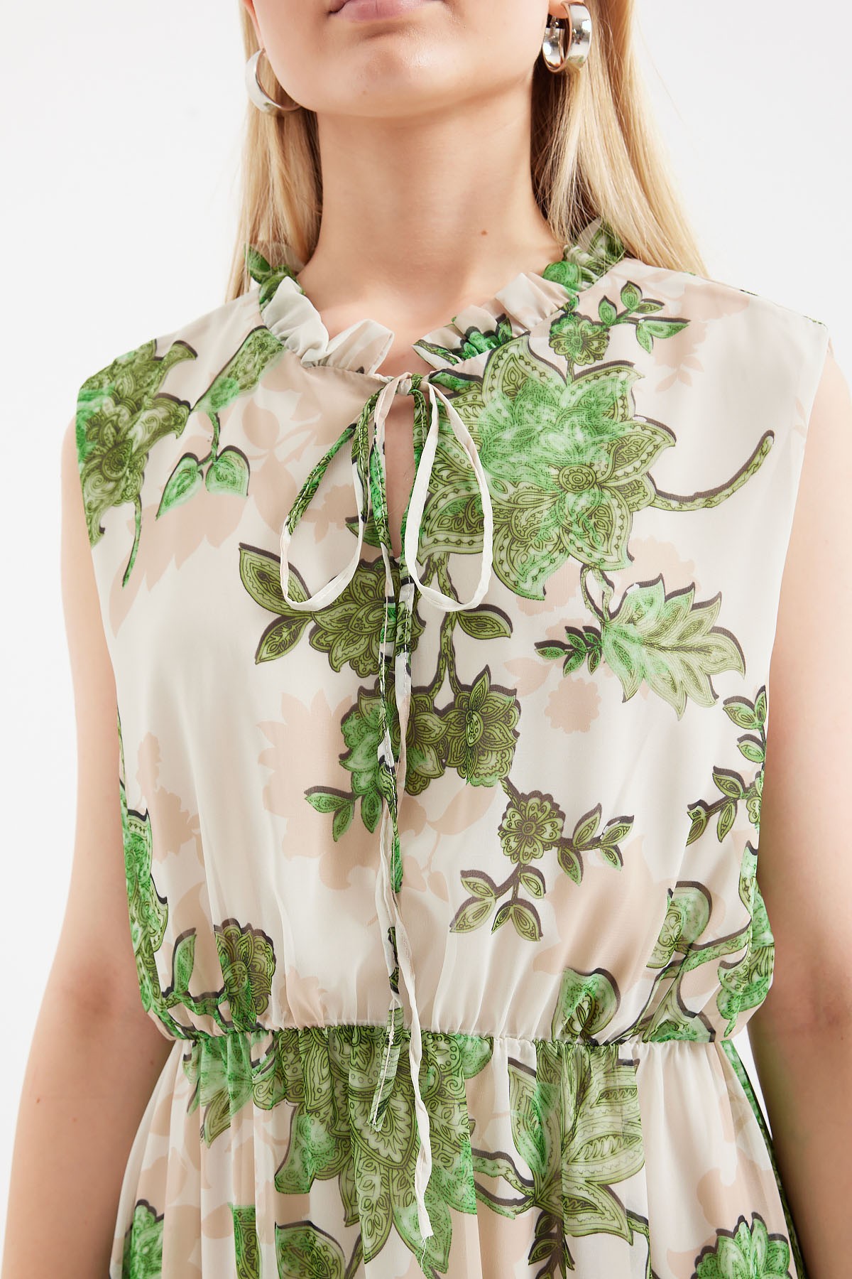 2503 Patterned Sleeveless Chiffon Dress 