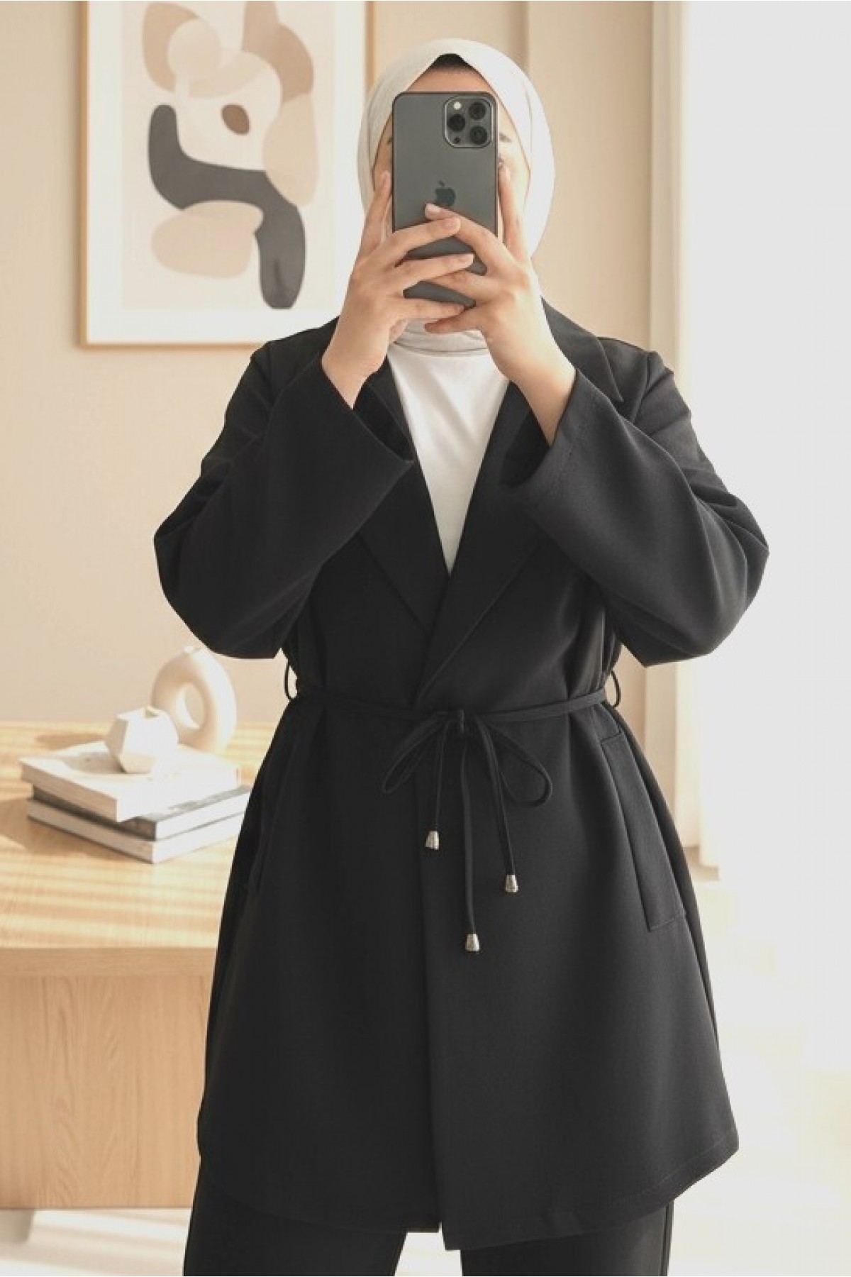 Double-Breasted Double-Laced Jacket and Trouser Set -Black