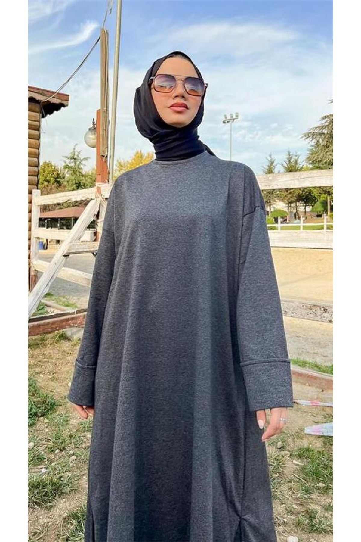 O Yaka Yırtmançlı Uzun Geniş Rahat Tunik Pantolon Sade Basic Spor Takımı 