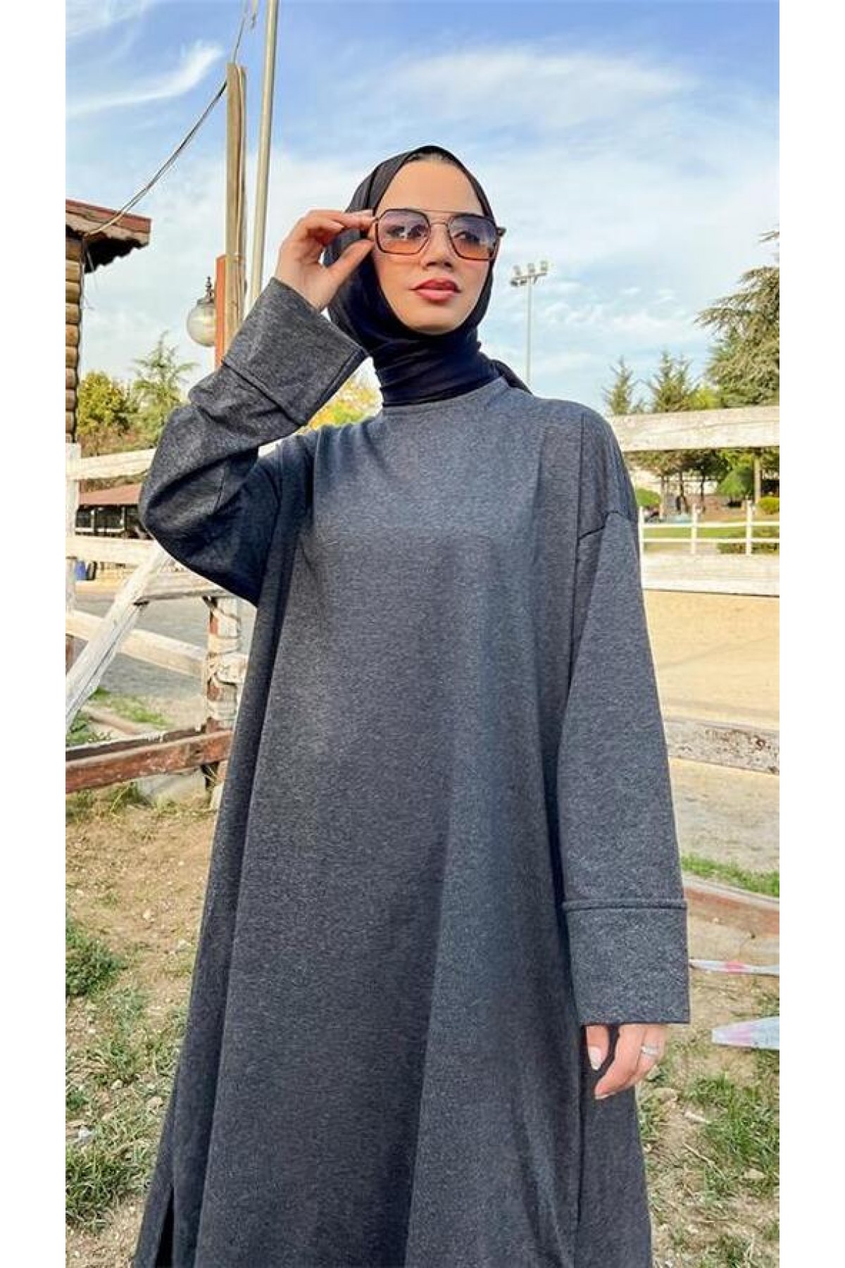 O Yaka Yırtmançlı Uzun Geniş Rahat Tunik Pantolon Sade Basic Spor Takımı 