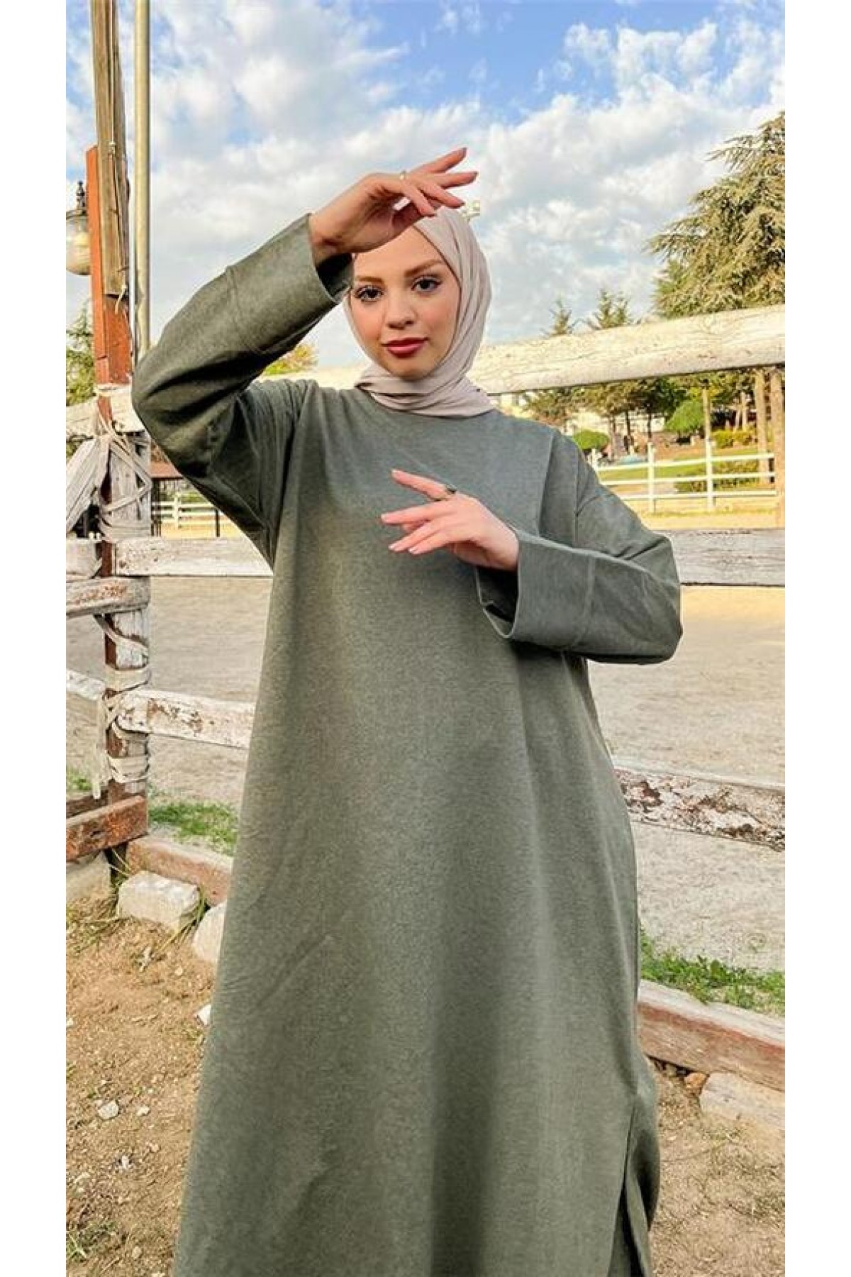 O Yaka Yırtmançlı Uzun Geniş Rahat Tunik Pantolon Sade Basic Spor Takımı 
