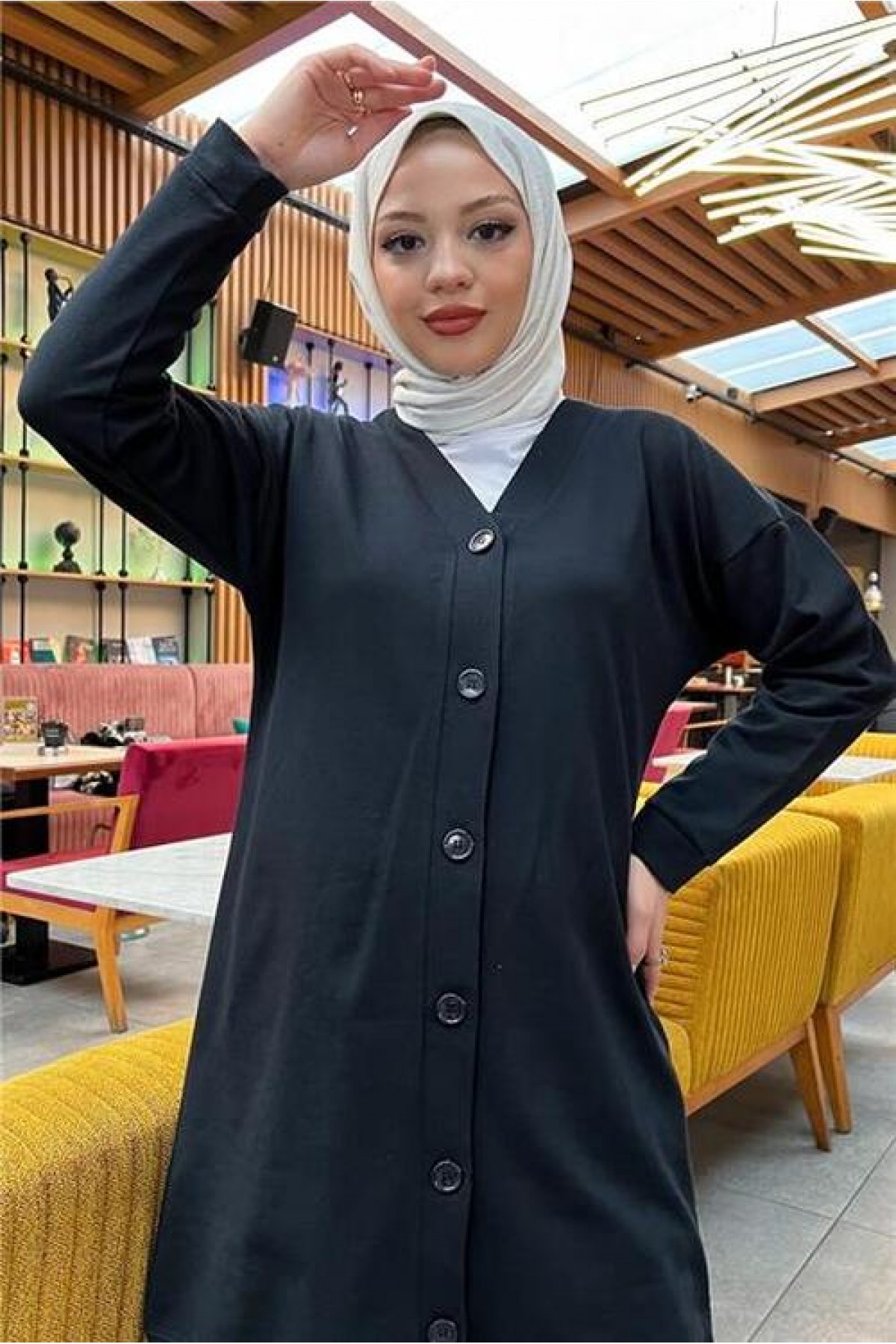 Buttoned V-Neck Simple Basic Tracksuit Sport Two-Piece Set