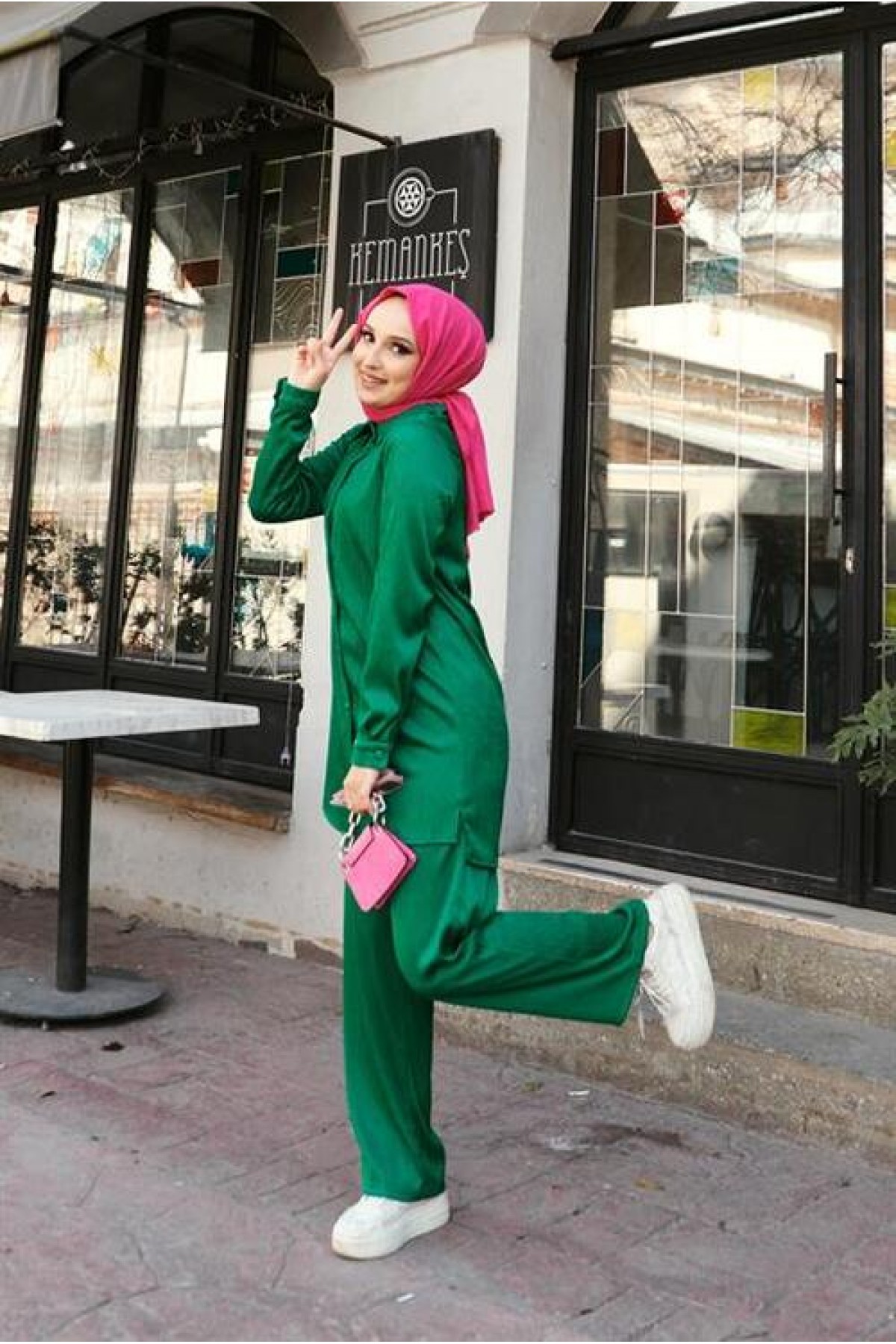 Ada Pleated Buttoned Simple Basic Shirt and Trousers Two-Piece Set