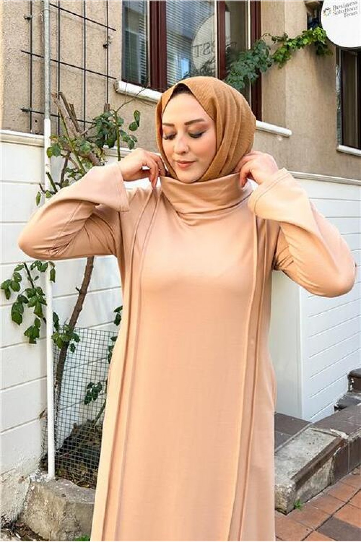 Two-Piece Long Turtleneck Dress with Ribbon Detail, Simple Basic, Plus Size Sporty Dress