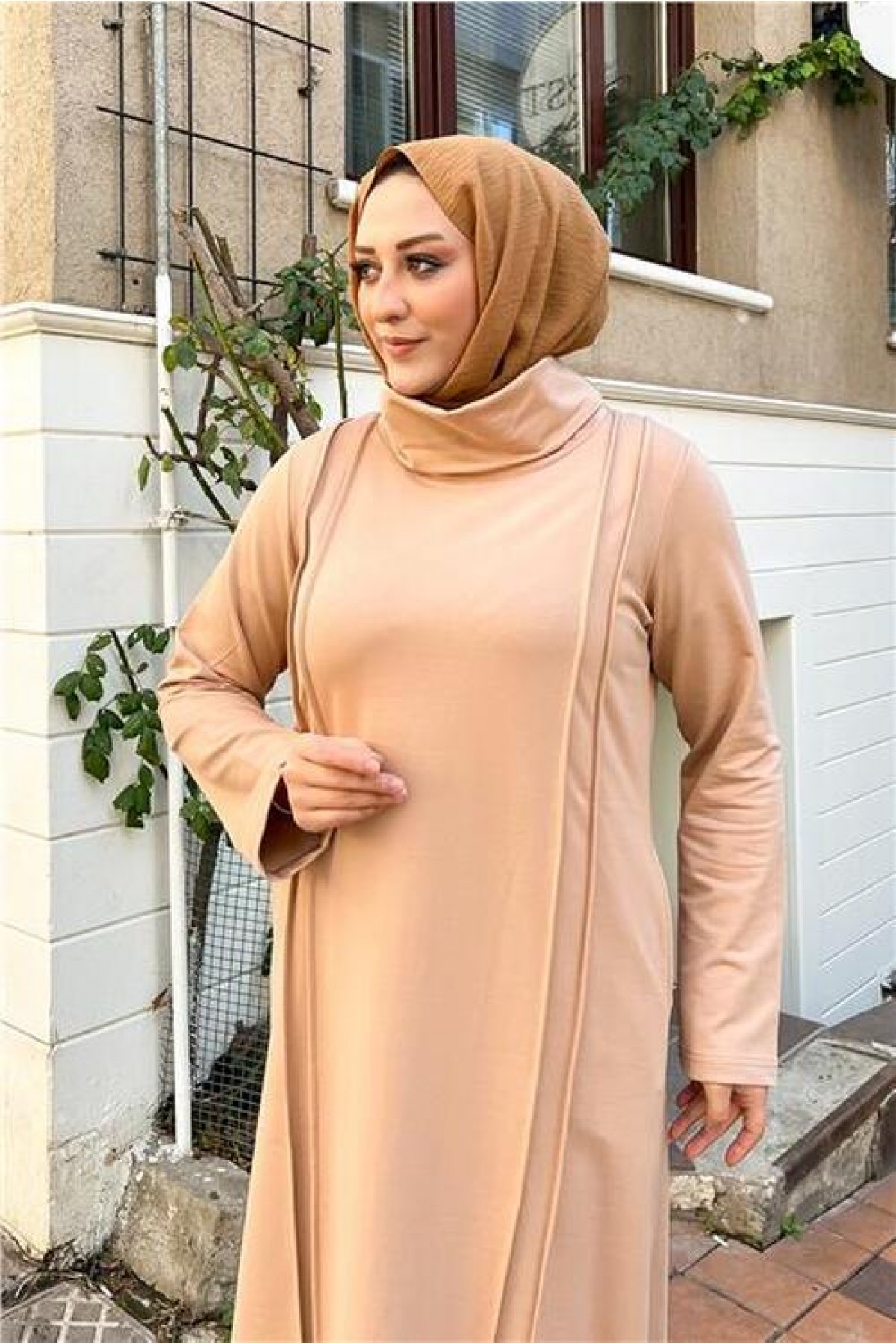 Two-Piece Long Turtleneck Dress with Ribbon Detail, Simple Basic, Plus Size Sporty Dress