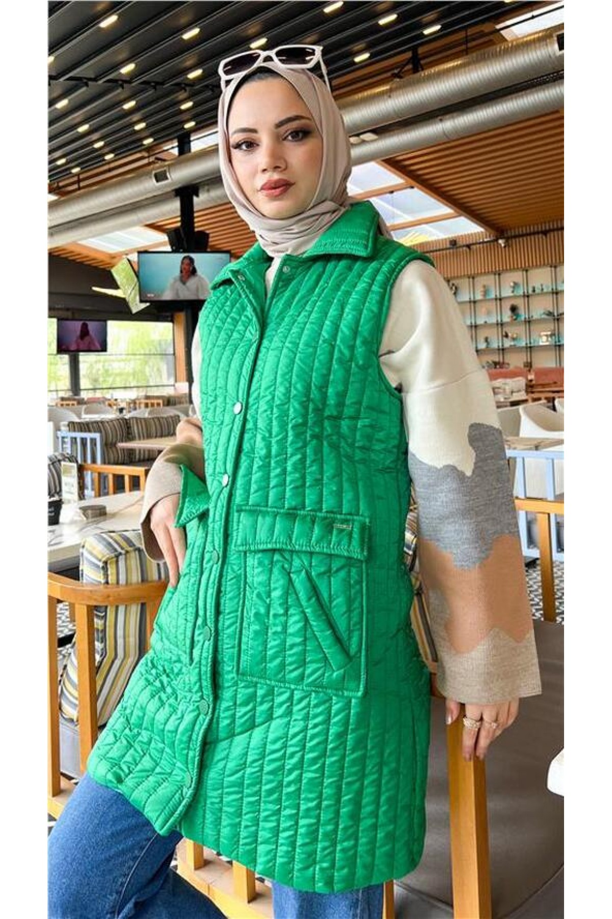 Ahenk Quilted Sleeveless Vest with Pockets