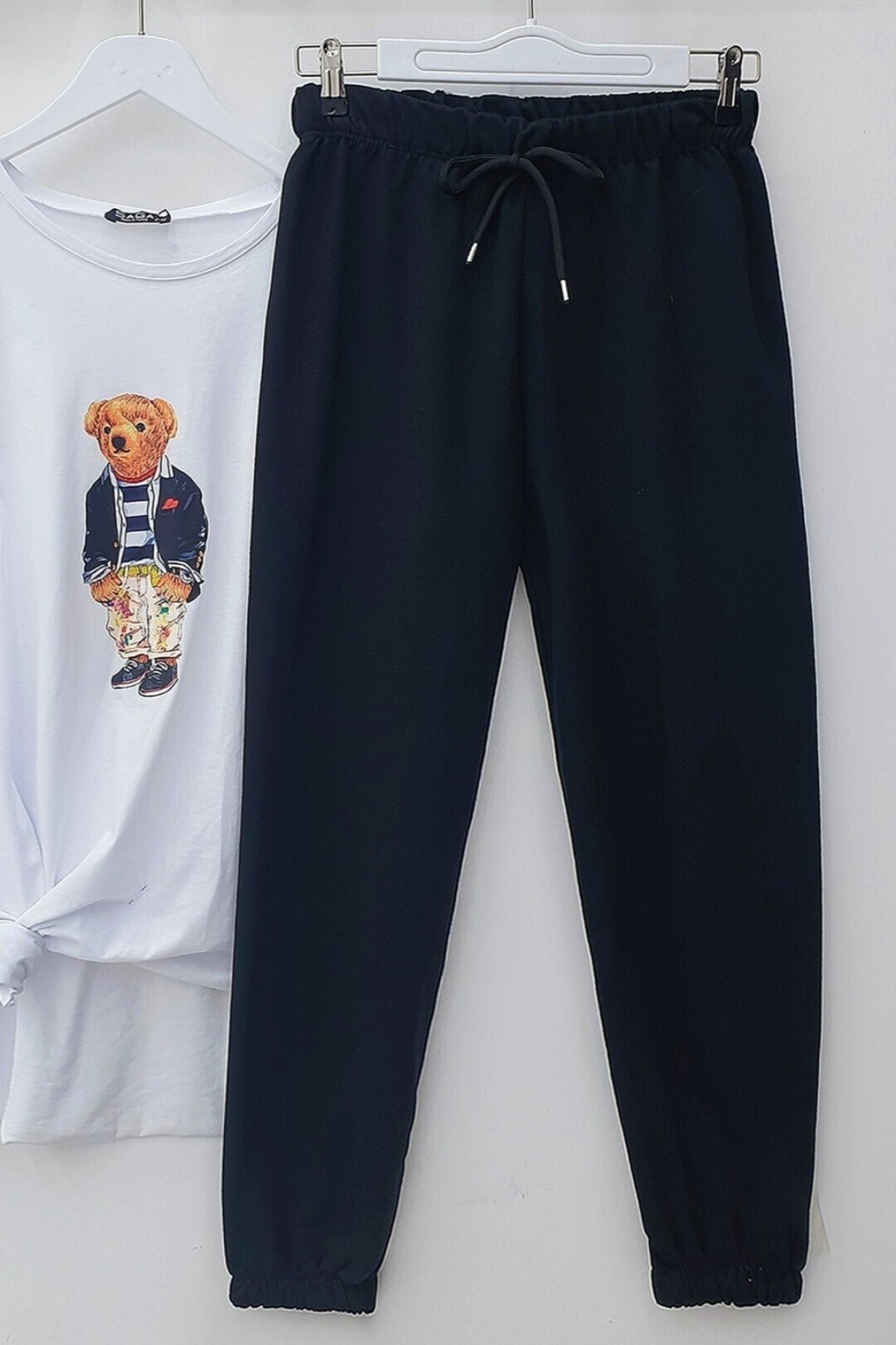 Lace-Up Waist Sweatpants -Black