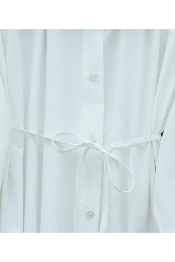 Shirt Blouse with Gathered Shoulders and Lace-up Detail -Baby Blue