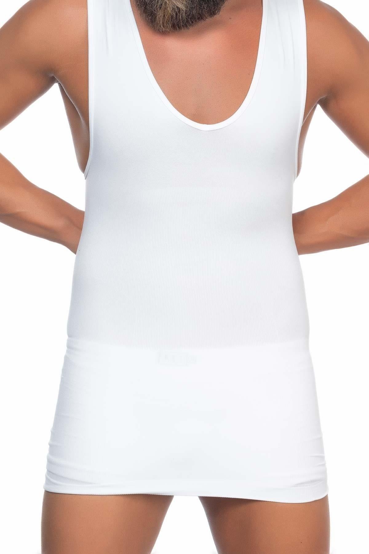 WHITE MI Podyumplus E1003 V-Neck Men's Corset Tank Top