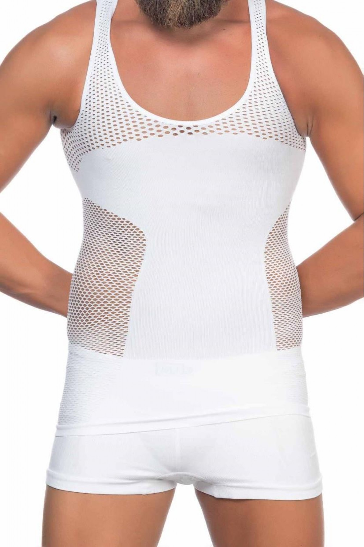 WHITE MI Podyumplus E1006 Mesh Men's Corset Tank Top