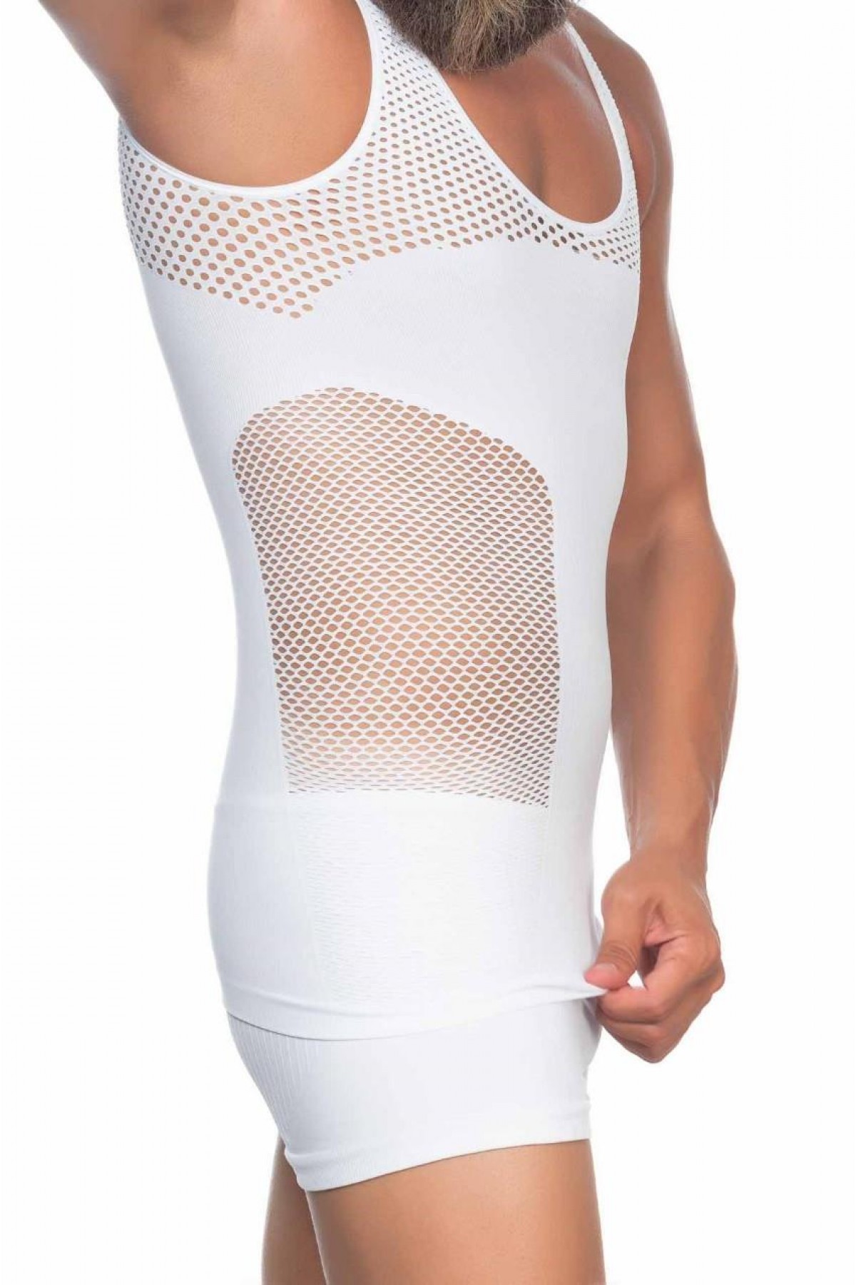 WHITE MI Podyumplus E1006 Mesh Men's Corset Tank Top