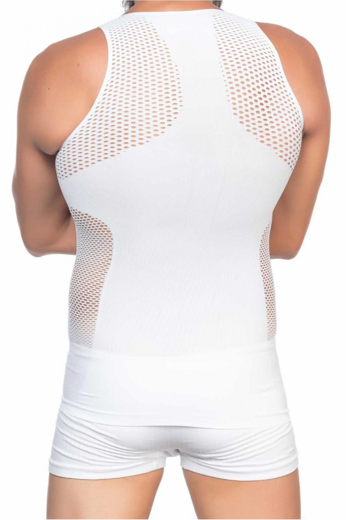 WHITE MI Podyumplus E1006 Mesh Men's Corset Tank Top detay görseli