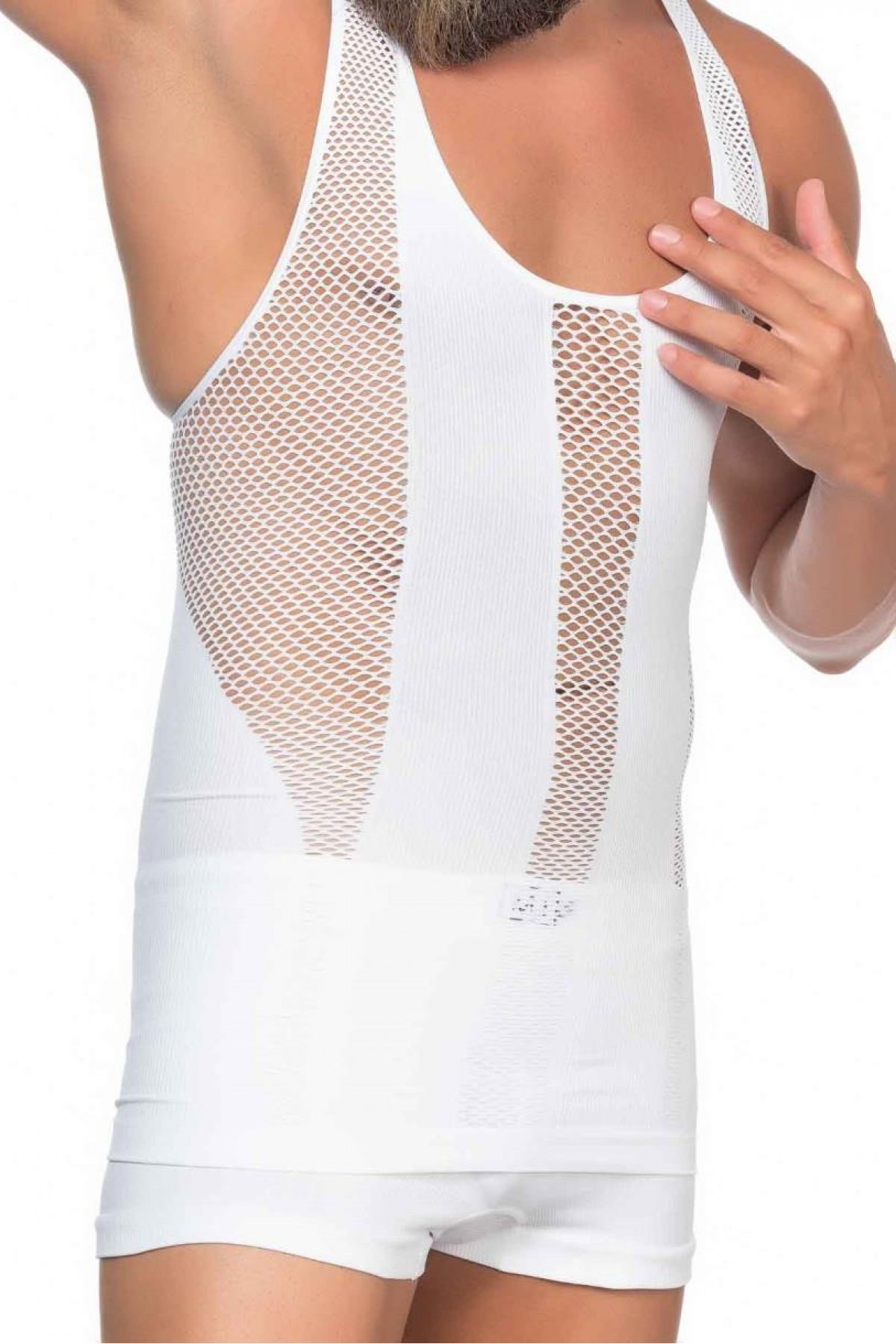 WHITE MI Podyumplus E1009 Mesh Men's Corset Tank Top