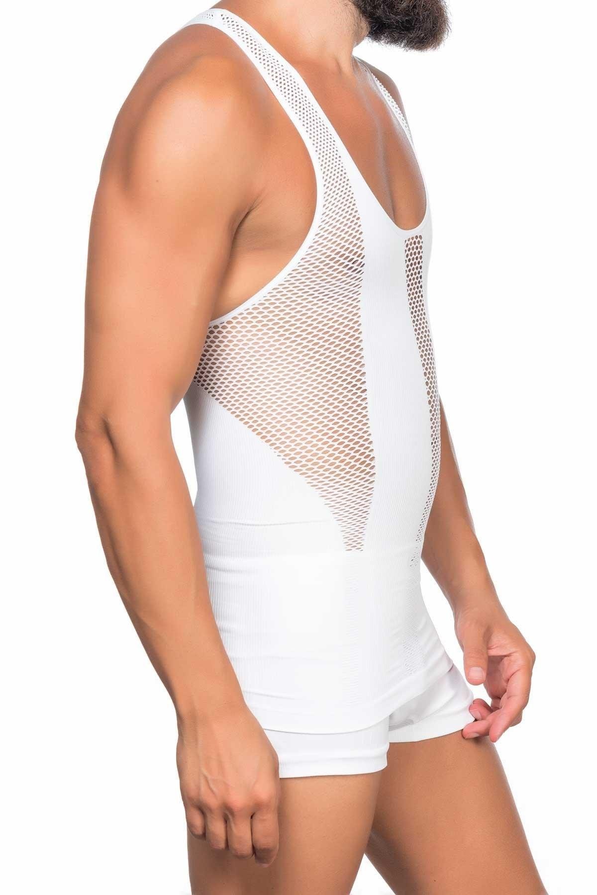 WHITE MI Podyumplus E1009 Mesh Men's Corset Tank Top