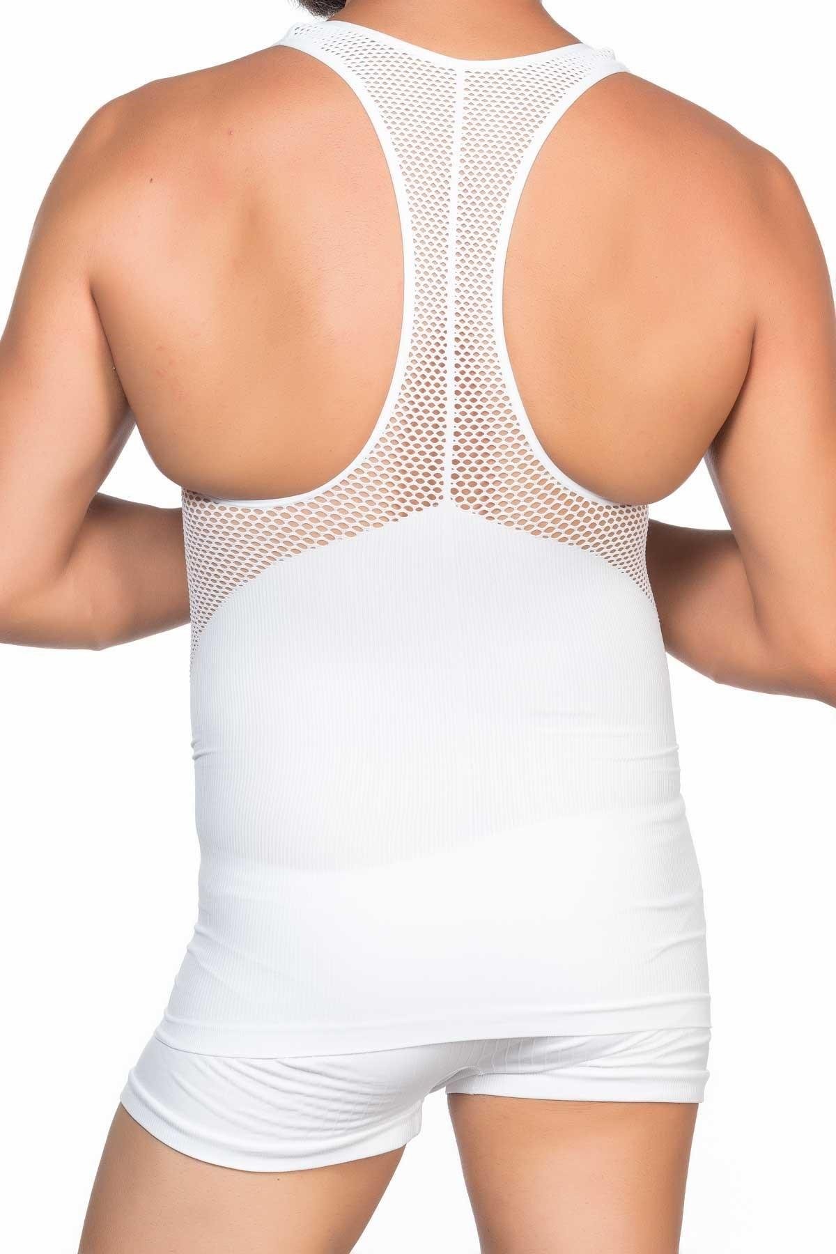 WHITE MI Podyumplus E1009 Mesh Men's Corset Tank Top detay görseli