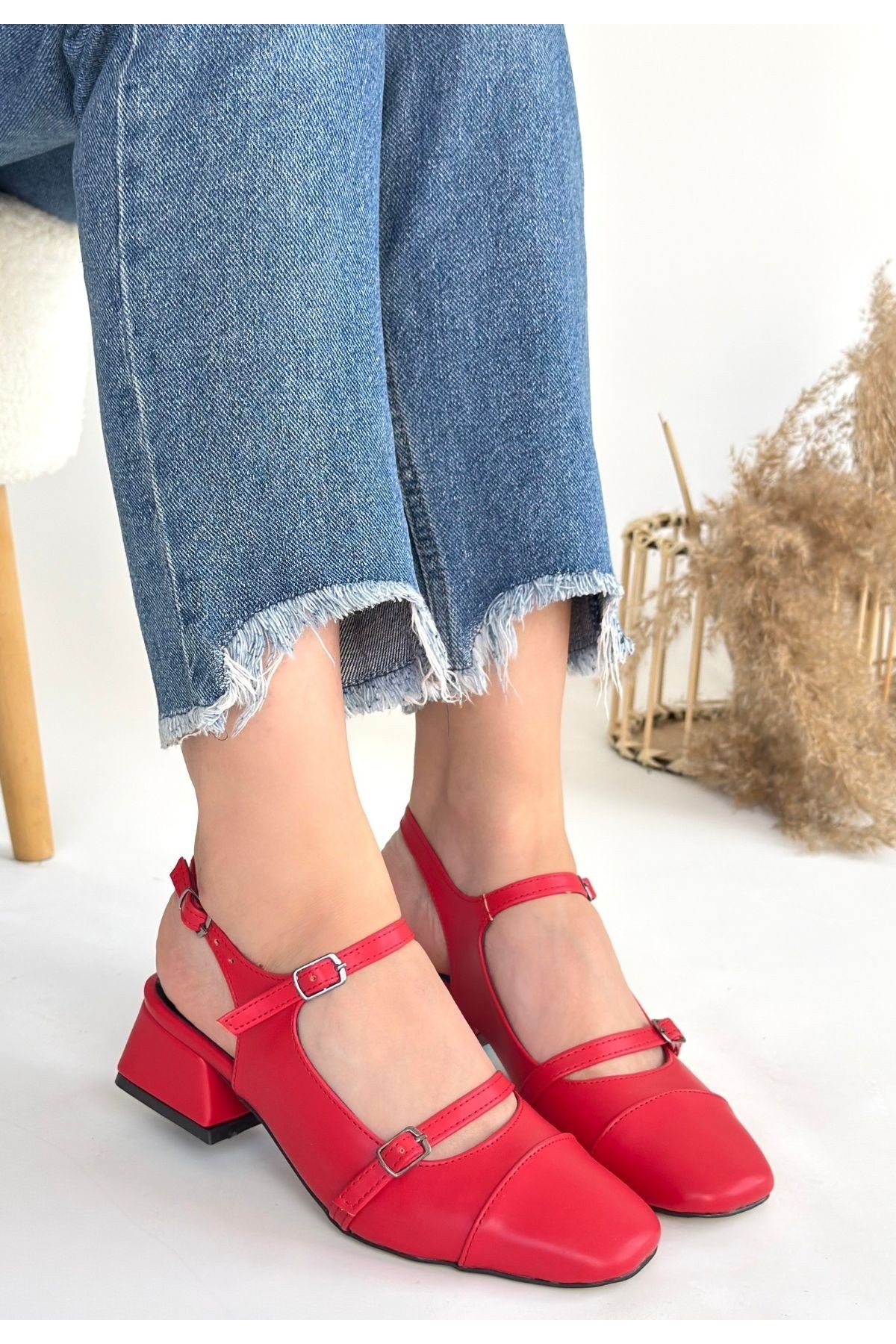 Doran Red Leather High Heel Shoes