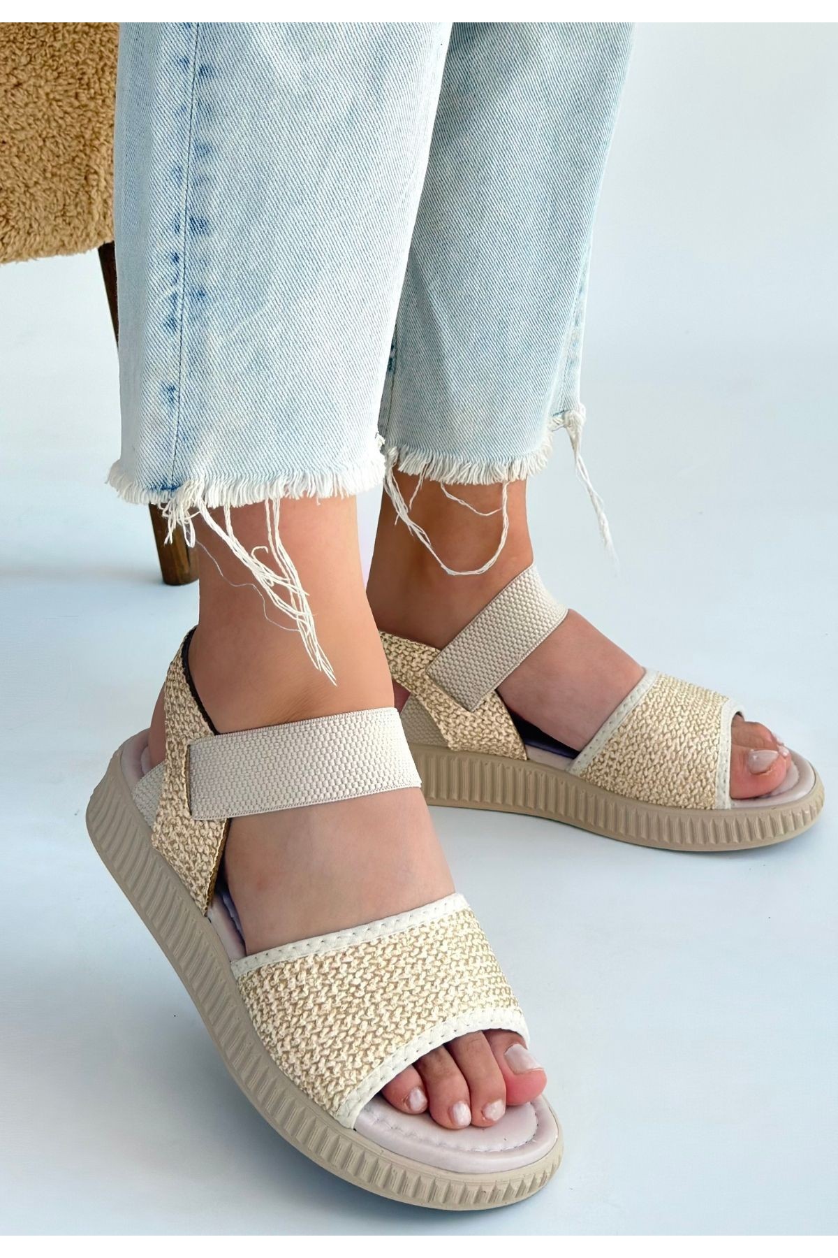 Jake Beige Woven Leather Sandals