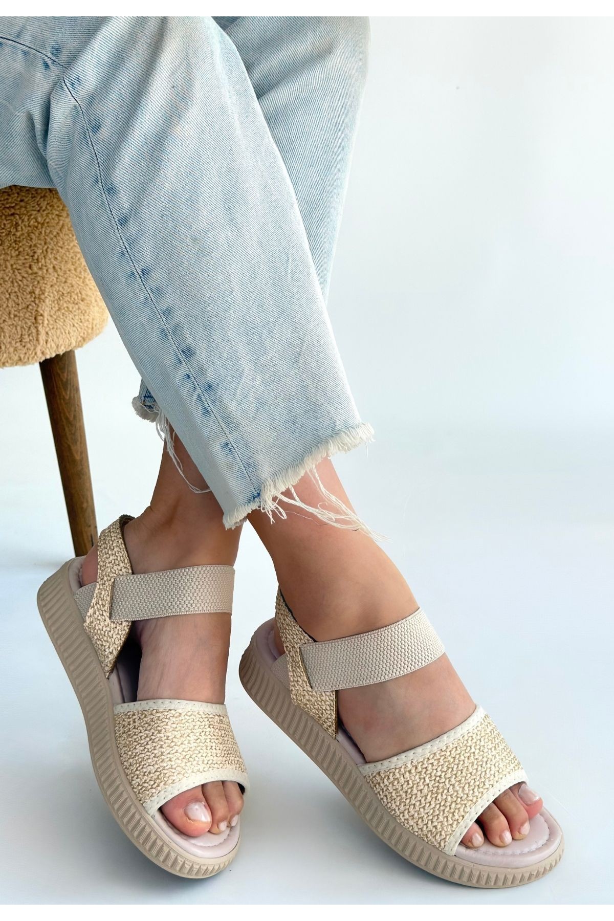 Jake Beige Woven Leather Sandals
