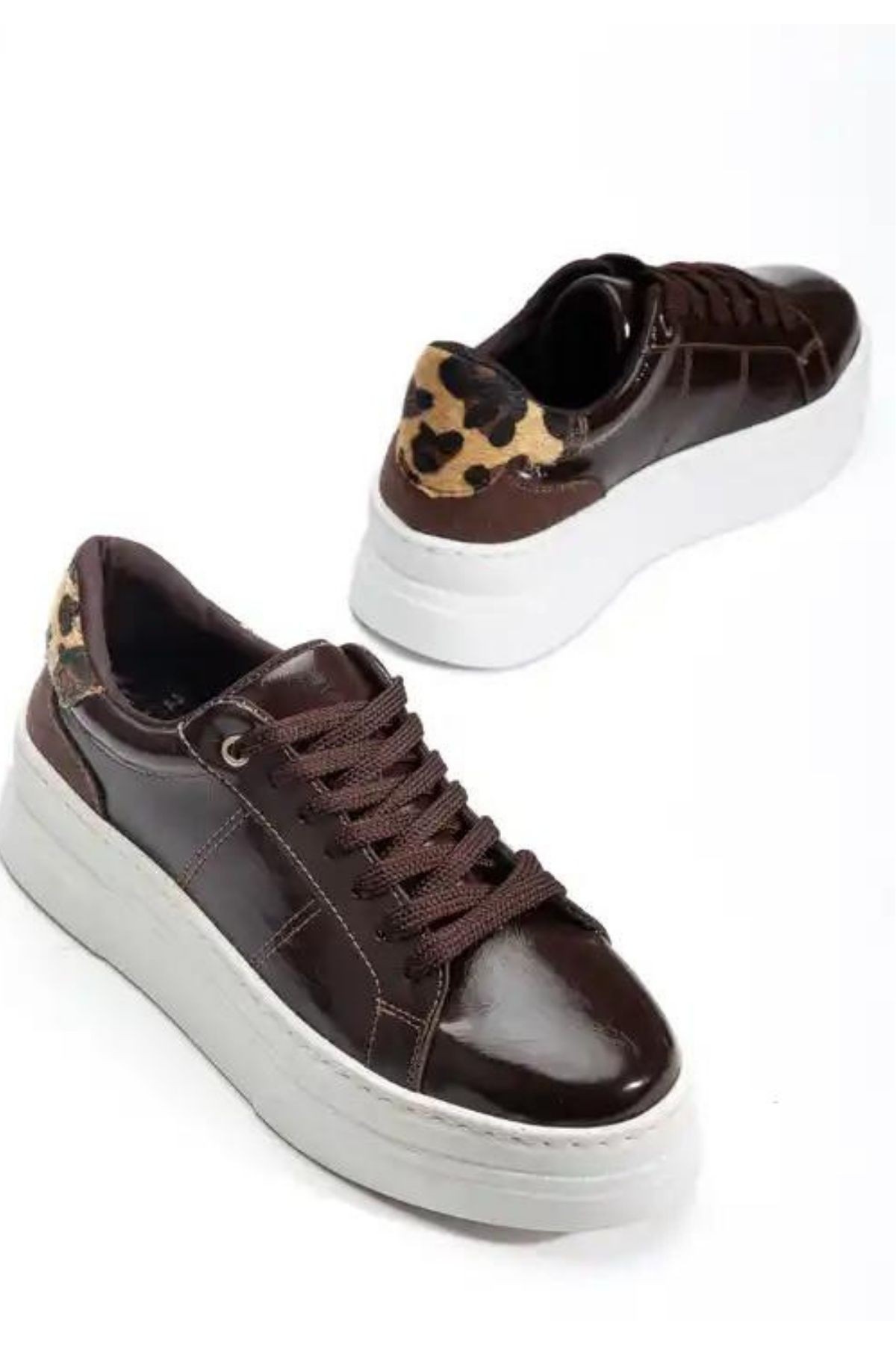 Jetan Brown Patent Leather Lace-up Sneakers