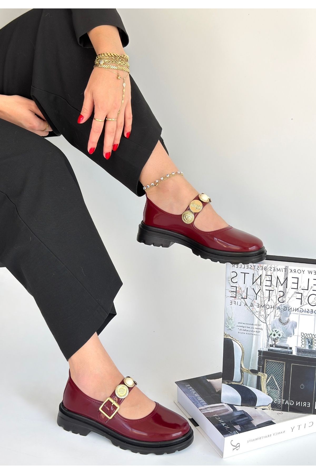 Okira Burgundy Patent Leather Oxford Shoes