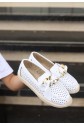 Riwan White Leather Ballet Flats
