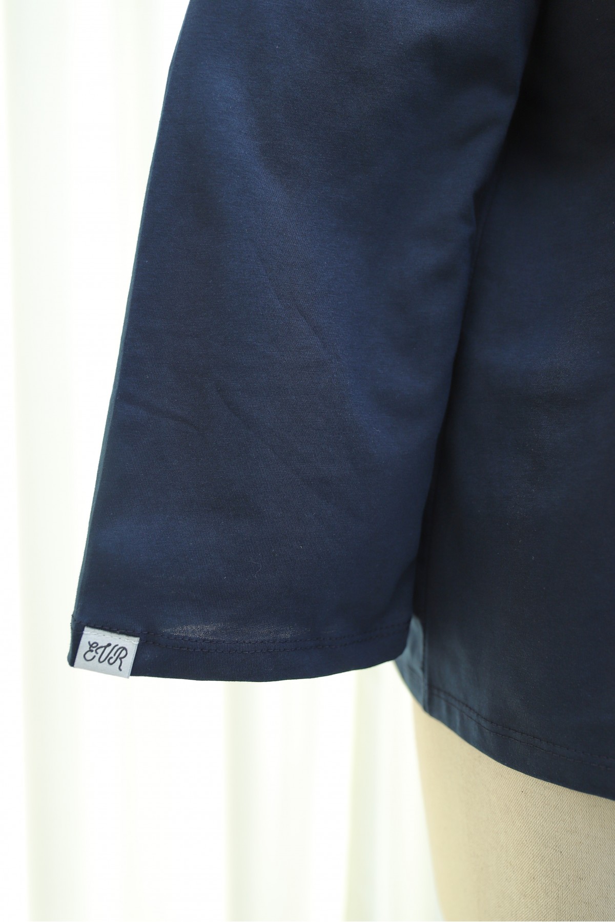 Crew Neck Long Sleeve Oversize Cotton Sweatshirt -Navy blue detay görseli
