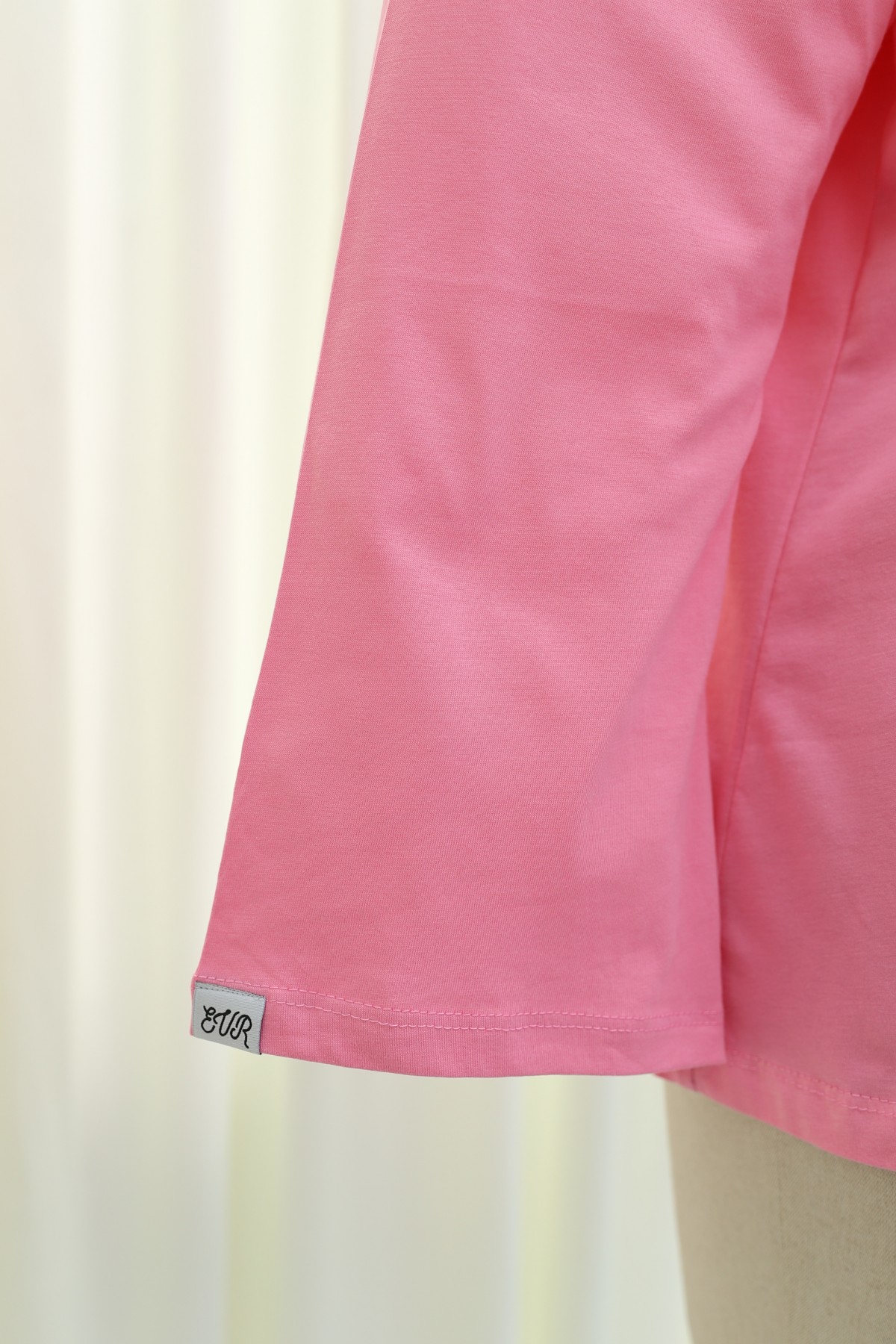 Crew Neck Long Sleeve Oversize Cotton Sweatshirt  -Pink detay görseli