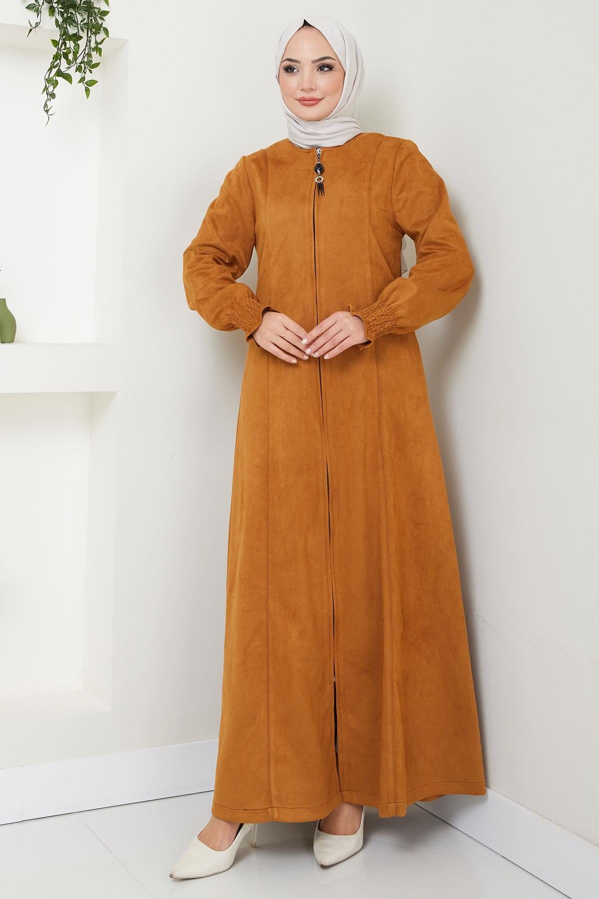 Suede Abaya with Cuffs, Tan HM2543