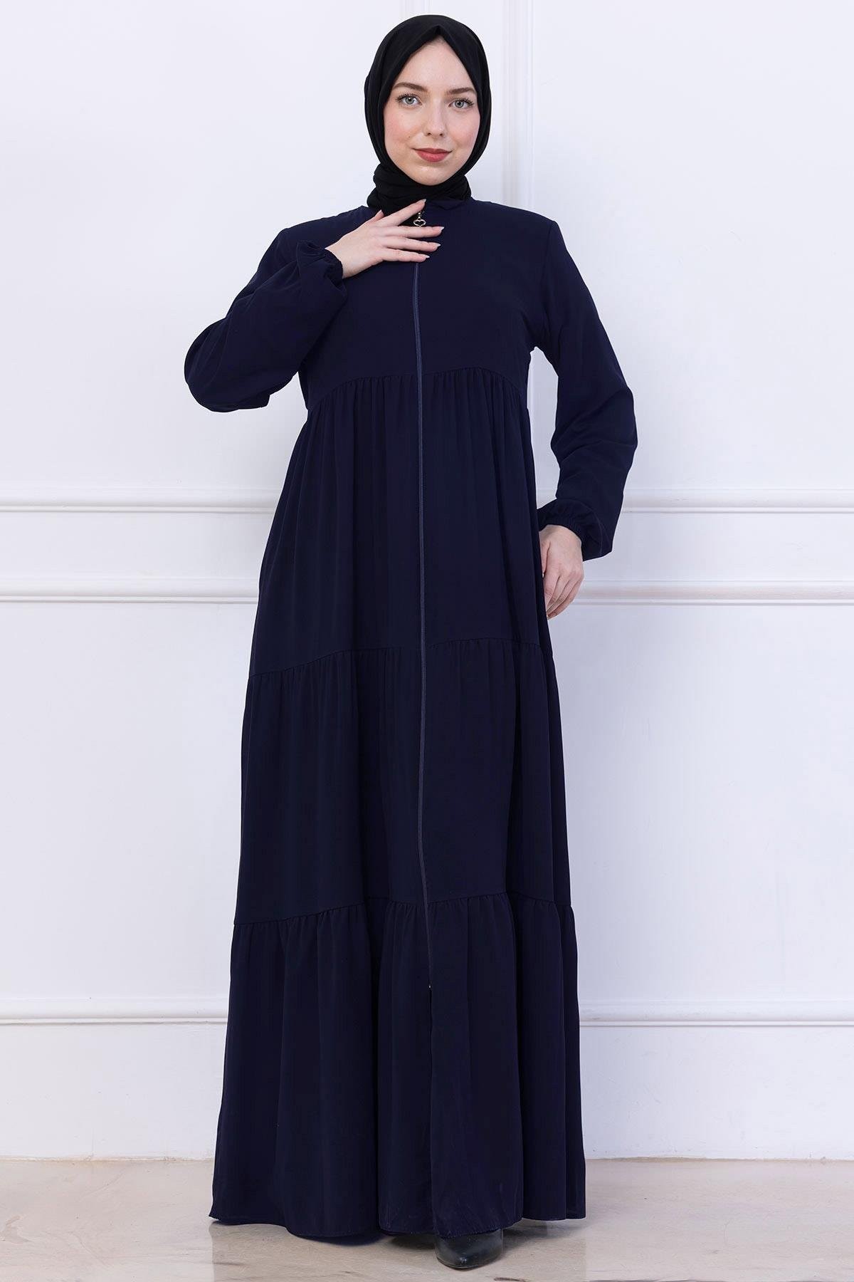 Layered Gathered Abaya Navy Blue HM2735
