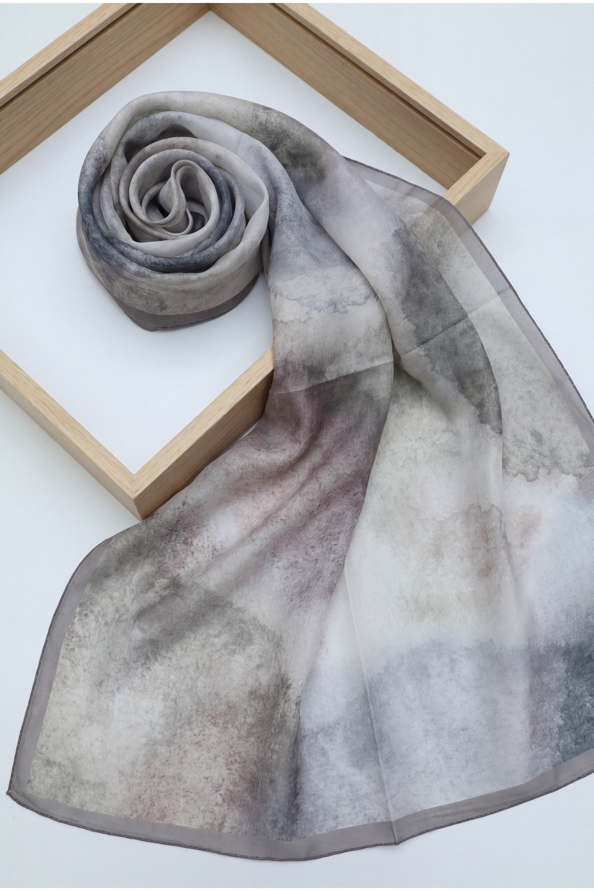 Marble Patterned Voile Scarf -Grey