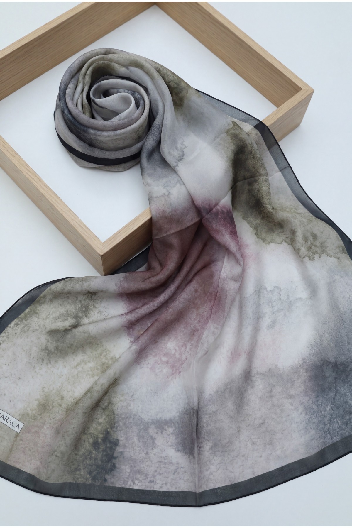 Marble Patterned Voile Scarf -Khaki