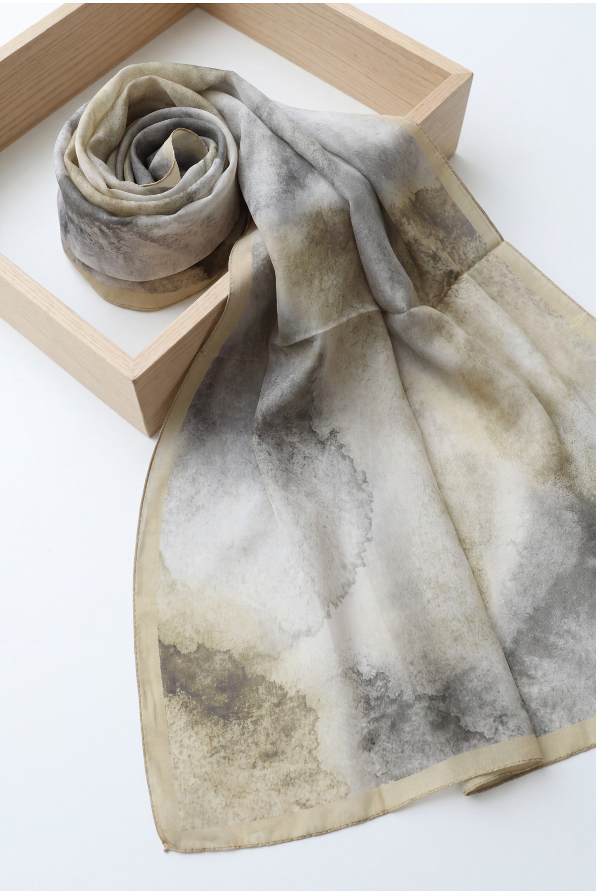 Marble Patterned Voile Scarf -Oil Green