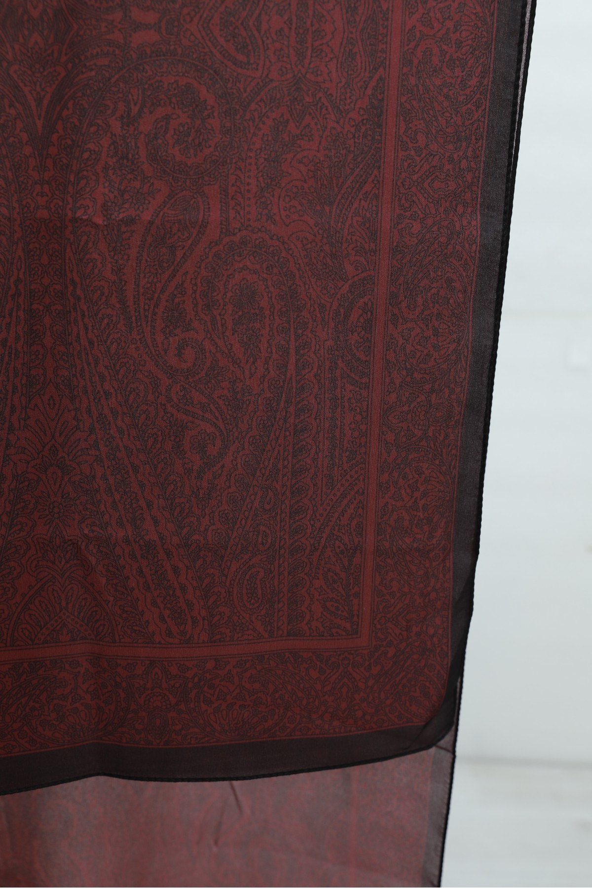 Ethnic Patterned Voile Scarf -Dark Bordo