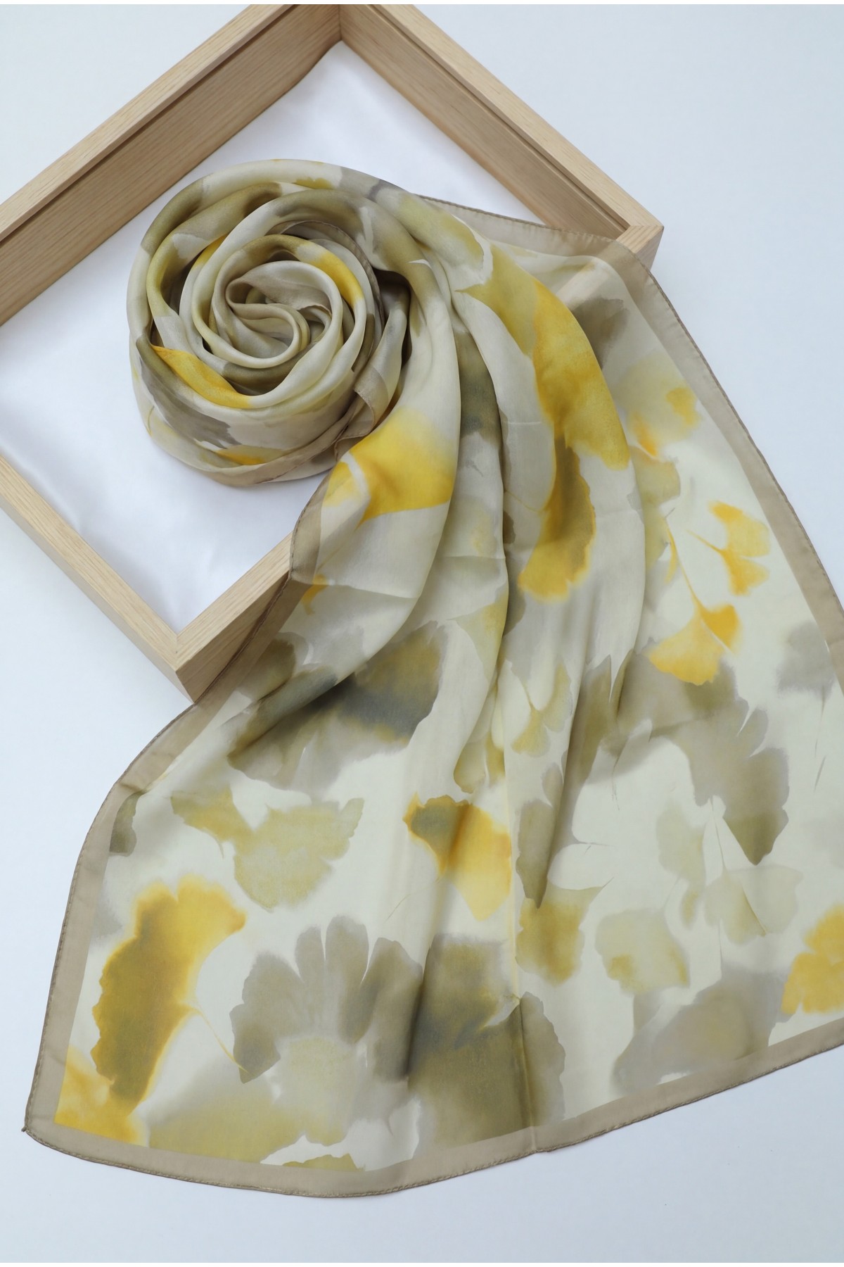 Abstract Floral Voile Shawl -Oil Green